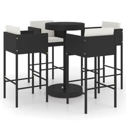 vidaXL Garden Bar Set 5 Piece with Cushions Poly Rattan Black Table and Chair