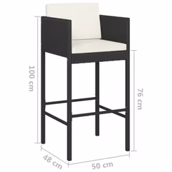 vidaXL Garden Bar Set 5 Piece with Cushions Poly Rattan Black Table and Chair