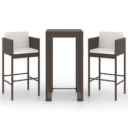 vidaXL Garden Bar Set 3 Piece with Cushions Poly Rattan Brown Table and Chair
