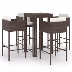 vidaXL Garden Bar Set 5 Piece with Cushions Poly Rattan Brown Table and Chair