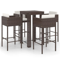 vidaXL Garden Bar Set 5 Piece with Cushions Poly Rattan Brown Table and Chair