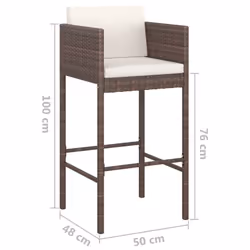 vidaXL Garden Bar Set 5 Piece with Cushions Poly Rattan Brown Table and Chair