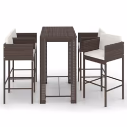 vidaXL Garden Bar Set 5 Piece with Cushions Poly Rattan Brown Table and Chair