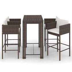 vidaXL Garden Bar Set 5 Piece with Cushions Poly Rattan Brown Table and Chair