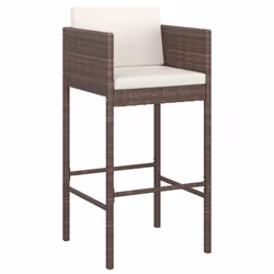 vidaXL Garden Bar Set 3 Piece with Cushions Poly Rattan Brown Table and Chair