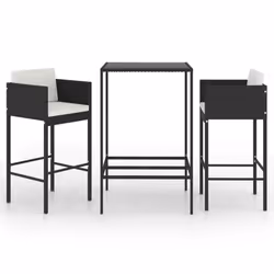 vidaXL Garden Bar Set 3 Piece with Cushions Poly Rattan Black Table and Chair