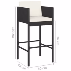 vidaXL Garden Bar Set 3 Piece with Cushions Poly Rattan Black Table and Chair