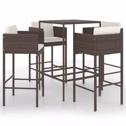 vidaXL Garden Bar Set 5 Piece with Cushions Poly Rattan Brown Table and Chair