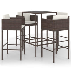 vidaXL Garden Bar Set 5 Piece with Cushions Poly Rattan Brown Table and Chair
