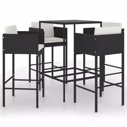 vidaXL Garden Bar Set 5 Piece with Cushions Poly Rattan Black Table and Chair