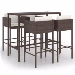 vidaXL Garden Bar Set 5 Piece with Cushions Poly Rattan Brown Table and Chair