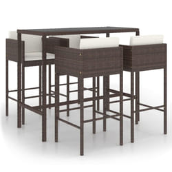 vidaXL Garden Bar Set 5 Piece with Cushions Poly Rattan Brown Table and Chair