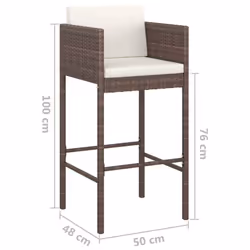 vidaXL Garden Bar Set 5 Piece with Cushions Poly Rattan Brown Table and Chair