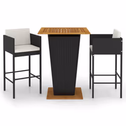 vidaXL Garden Bar Set 3 Piece with Cushions Poly Rattan Black Table and Chair