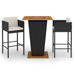 vidaXL Garden Bar Set 3 Piece with Cushions Poly Rattan Black Table and Chair