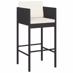 vidaXL Garden Bar Set 3 Piece with Cushions Poly Rattan Black Table and Chair