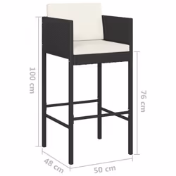 vidaXL Garden Bar Set 3 Piece with Cushions Poly Rattan Black Table and Chair