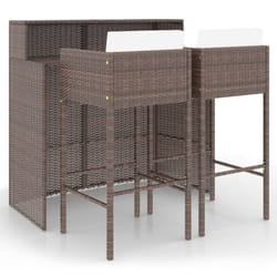 vidaXL Garden Bar Set 3 Piece with Cushions Table and Chair Seat Black/Brown - brown