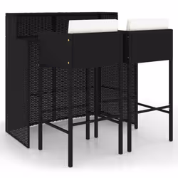 vidaXL Garden Bar Set 3 Piece with Cushions Table and Chair Seat Black/Brown - black