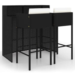 vidaXL Garden Bar Set 3 Piece with Cushions Table and Chair Seat Black/Brown - black