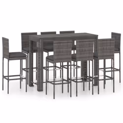 vidaXL Garden Bar Set with Cushions Patio 3/5/7/9 Piece Multi Sizes Black/Grey - 140 x 60.5 x 110.5 cm/ 8 piece
