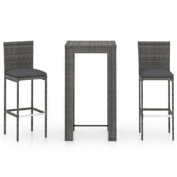 vidaXL Garden Bar Set 3 Piece with Cushions Poly Rattan Grey Table and Chair