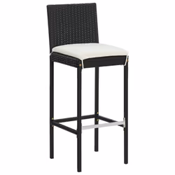 vidaXL Garden Bar Set 3 Piece with Cushions Poly Rattan Black Table and Chair