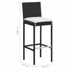 vidaXL Garden Bar Set 3 Piece with Cushions Poly Rattan Black Table and Chair