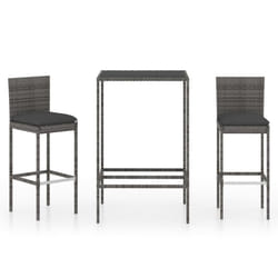 vidaXL Garden Bar Set 3 Piece with Cushions Poly Rattan Grey Table and Chair