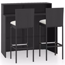 vidaXL Garden Bar Set with Cushions Poly Rattan Patio 3/5 Piece Black/Grey - black, 2 piece