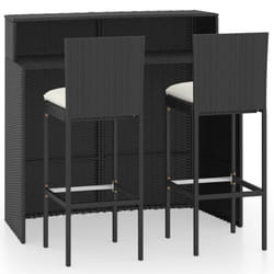 vidaXL Garden Bar Set with Cushions Poly Rattan Patio 3/5 Piece Black/Grey - black, 2 piece