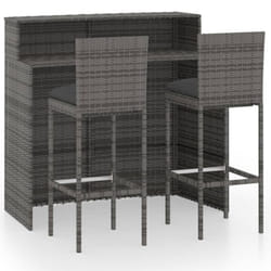 vidaXL Garden Bar Set 3 Piece with Cushions Poly Rattan Grey Table and Chair