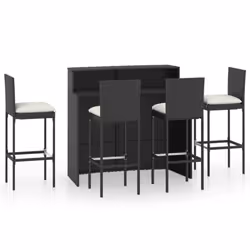 vidaXL Garden Bar Set with Cushions Poly Rattan Patio 3/5 Piece Black/Grey - black, 4 piece