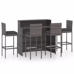 vidaXL Garden Bar Set with Cushions Poly Rattan Patio 3/5 Piece Black/Grey - grey, 4 piece