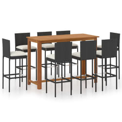 vidaXL Garden Bar Set with Cushions Patio 3/5/7/9 Piece Black/Grey Multi Sizes - black, 150 x 70 x 105 cm/ 9 piece