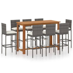 vidaXL Garden Bar Set with Cushions Patio 3/5/7/9 Piece Black/Grey Multi Sizes - grey, 150 x 70 x 105 cm/ 9 piece