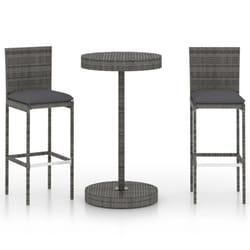 vidaXL Garden Bar Set 3 Piece with Cushions Poly Rattan Grey Table and Chair