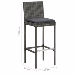 vidaXL Garden Bar Set 3 Piece with Cushions Poly Rattan Grey Table and Chair