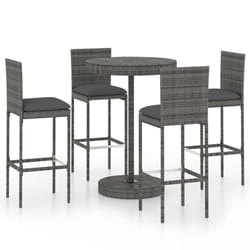 vidaXL Garden Bar Set 5 Piece with Cushions Poly Rattan Grey Table and Chair