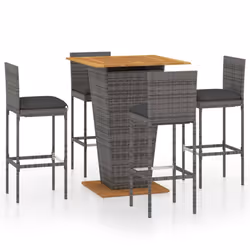 vidaXL Garden Bar Set with Cushions 3/5/9 Piece Black/Grey 60x60/80x80 cm - grey, 80 x 80 x 110 cm/ 4 piece