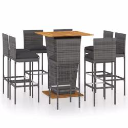 vidaXL Garden Bar Set with Cushions 3/5/9 Piece Black/Grey 60x60/80x80 cm - grey, 80 x 80 x 110 cm/ 8 piece