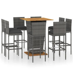 vidaXL Garden Bar Set with Cushions 3/5/9 Piece Black/Grey 60x60/80x80 cm - grey, 80 x 80 x 110 cm/ 8 piece