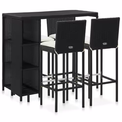 vidaXL Garden Bar Set 5 Piece with Cushions Poly Rattan Table&Chair Black/Grey - black
