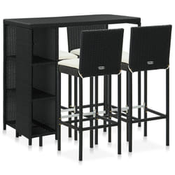 vidaXL Garden Bar Set 5 Piece with Cushions Poly Rattan Table&Chair Black/Grey - black