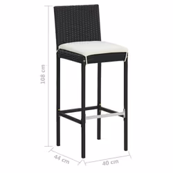 vidaXL Garden Bar Set 5 Piece with Cushions Poly Rattan Table&Chair Black/Grey - black