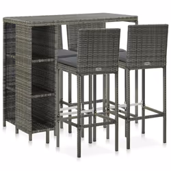 vidaXL Garden Bar Set 5 Piece with Cushions Poly Rattan Table&Chair Black/Grey - grey