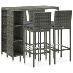 vidaXL Garden Bar Set 5 Piece with Cushions Poly Rattan Table&Chair Black/Grey - grey