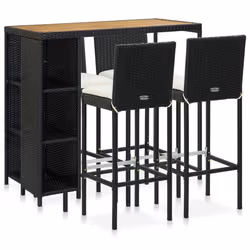 vidaXL Garden Bar Set 5 Piece with Cushions Poly Rattan Table&Chair Black/Grey - black