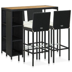 vidaXL Garden Bar Set 5 Piece with Cushions Poly Rattan Table&Chair Black/Grey - black