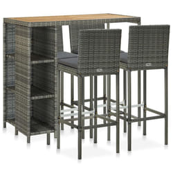 vidaXL Garden Bar Set 5 Piece with Cushions Poly Rattan Table&Chair Black/Grey - grey